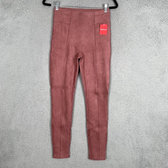 SPANX Pants - SPANX Faux Suede Leggings Womens Small Pink Rich Rose Shaping Soft Fall